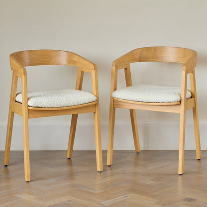 Ella Carver Off White Boucle Chair - Set of 2 - Pale Oak Legs - Laura James