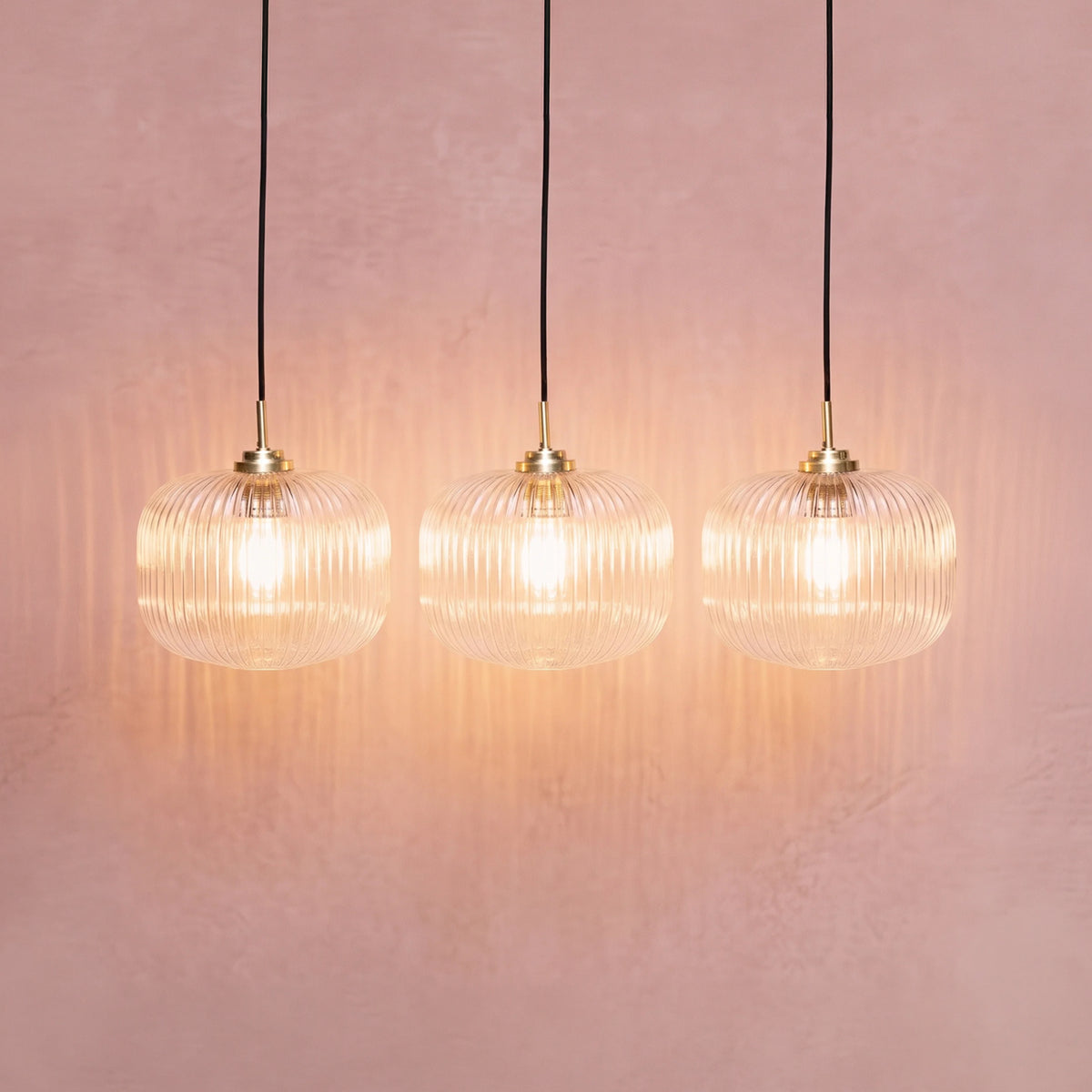 Elland 20cm Triple Glass Pendant Lights - Gold