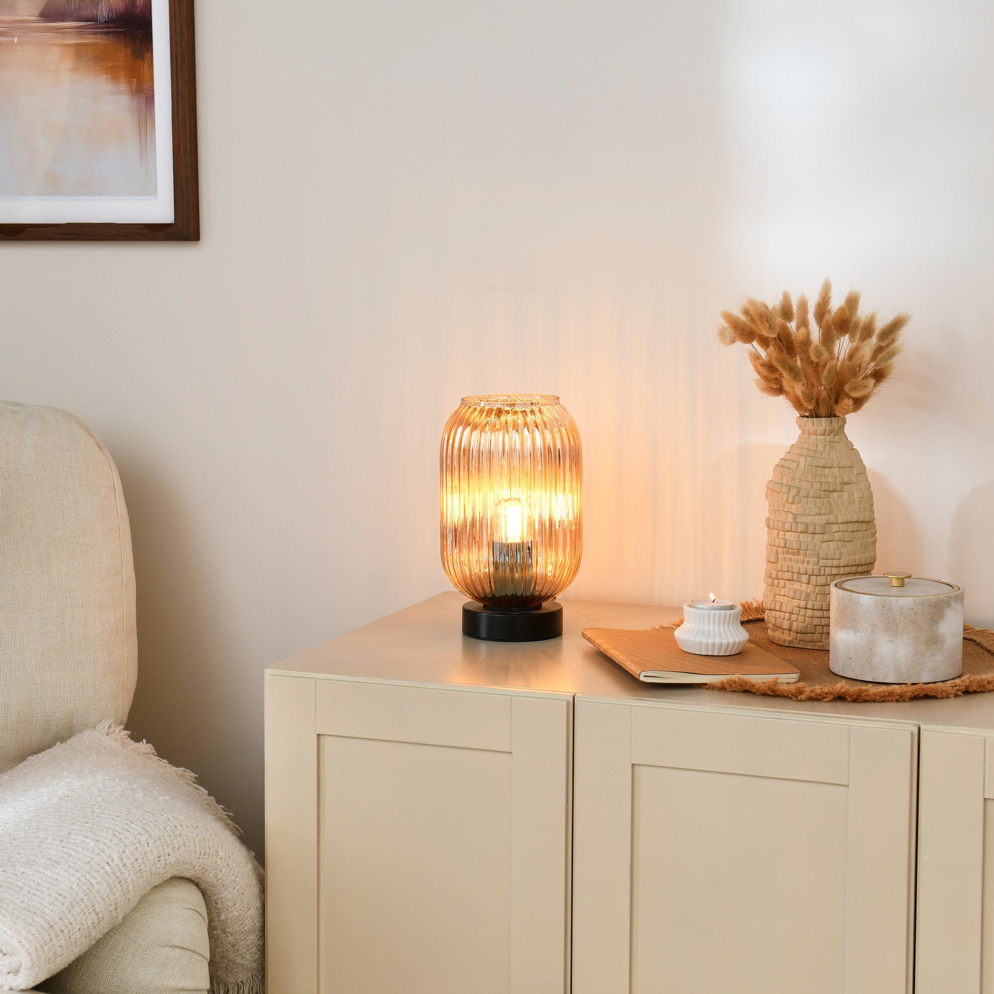 Elland 22.5cm Glass Table Lamp - Champagne & Black - Laura James 