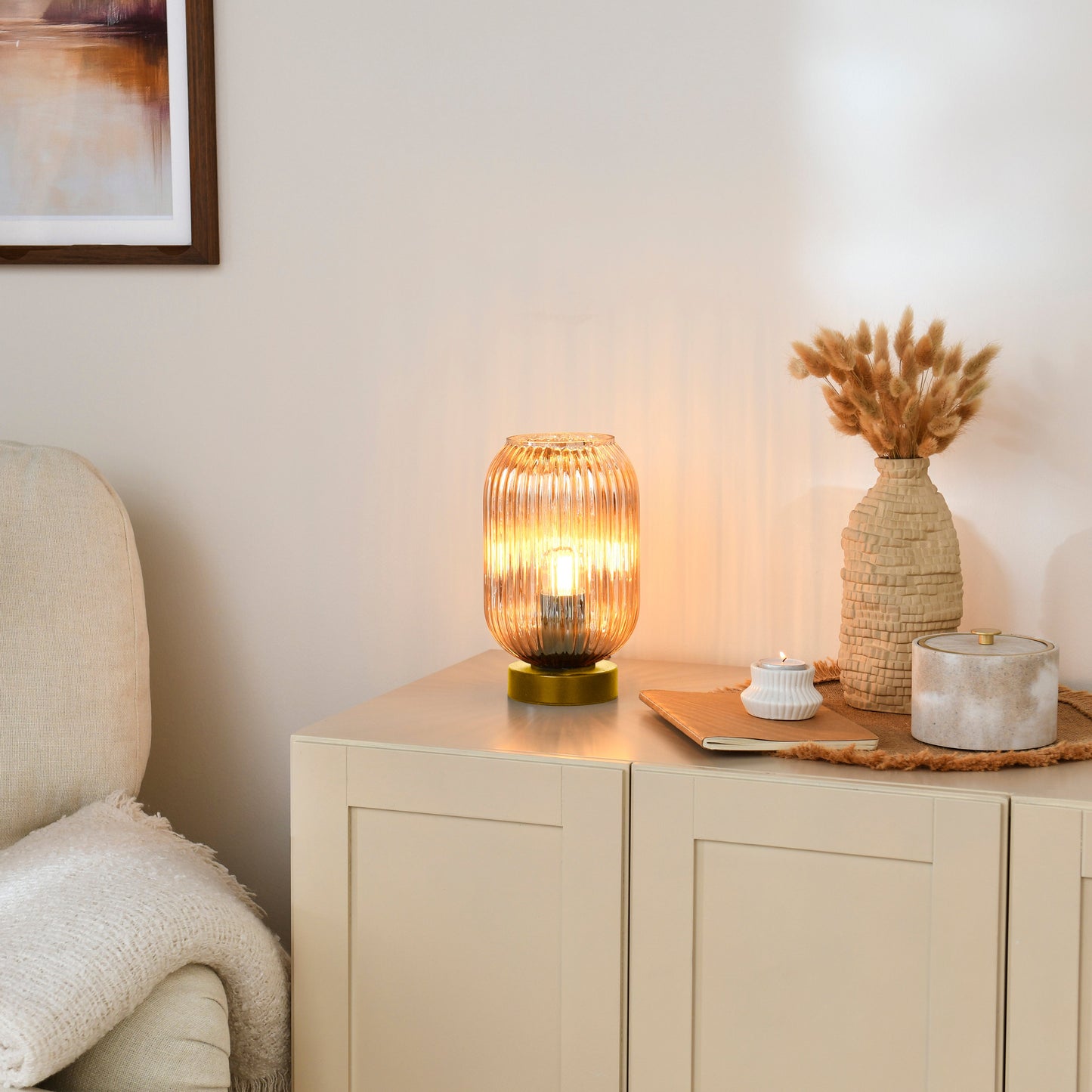 Elland 22.5cm Glass Table Lamp - Champagne & Gold - Laura James 
