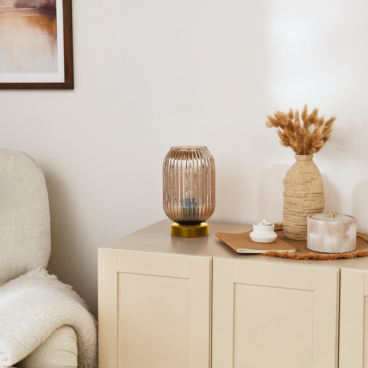 Elland 22.5cm Glass Table Lamp - Champagne & Gold - Laura James 