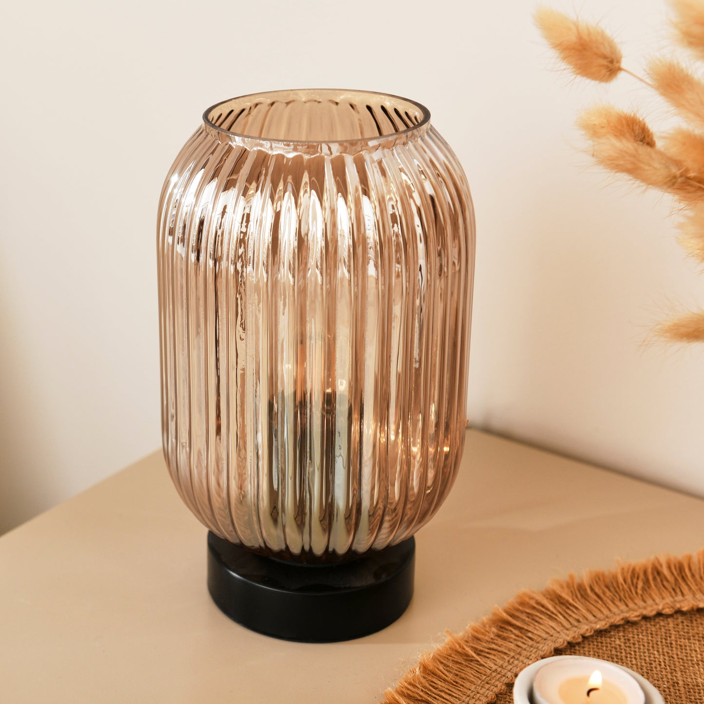 Elland 22.5cm Glass Table Lamp - Champagne & Black - Laura James 