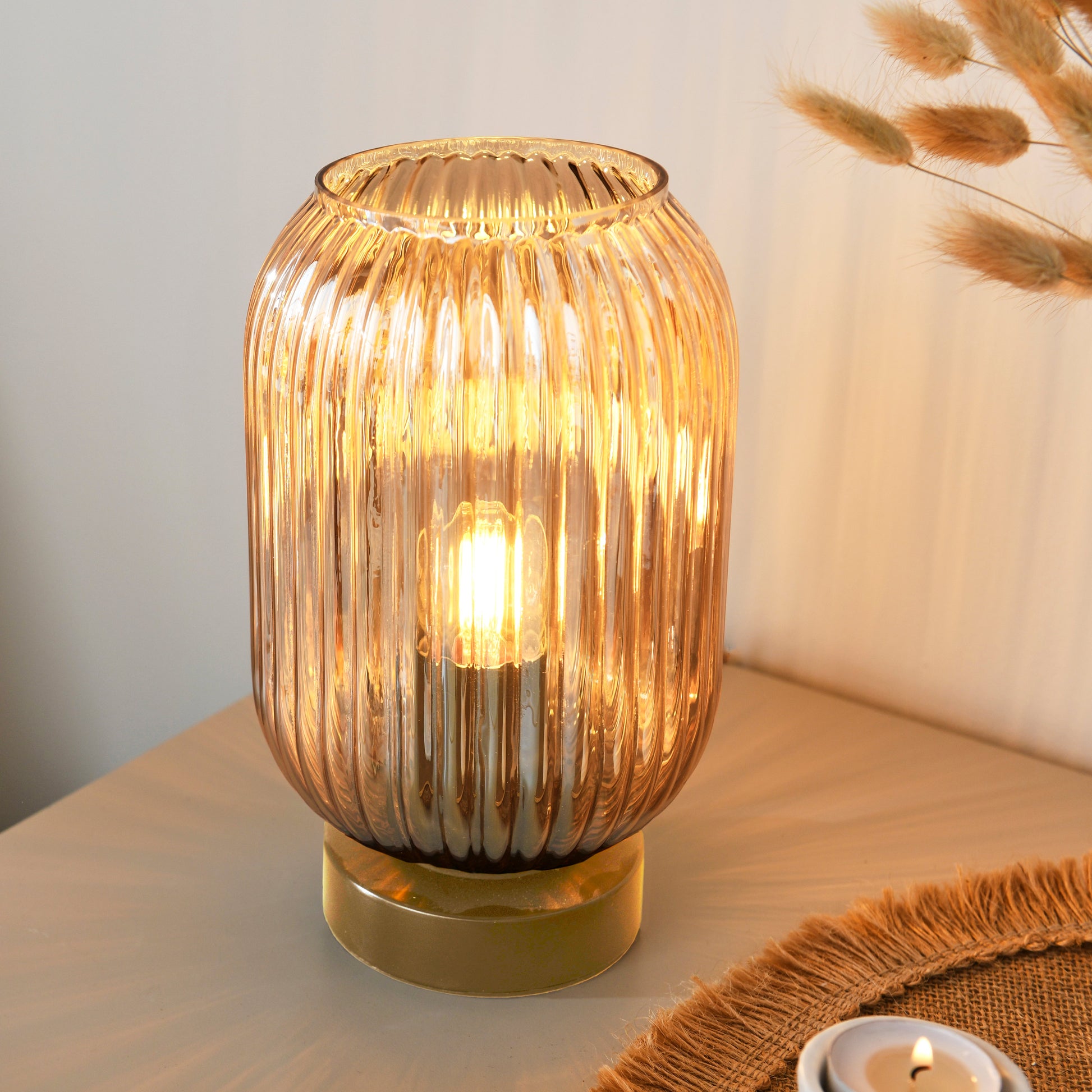 Elland 22.5cm Glass Table Lamp - Champagne & Gold - Laura James 