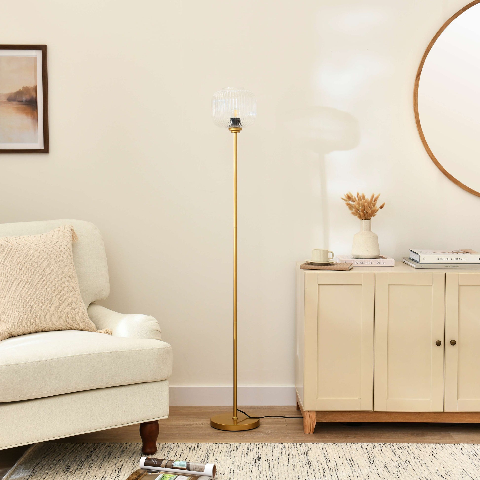 Elland 150cm Metal Floor Lamp - Clear Glass - Laura James 