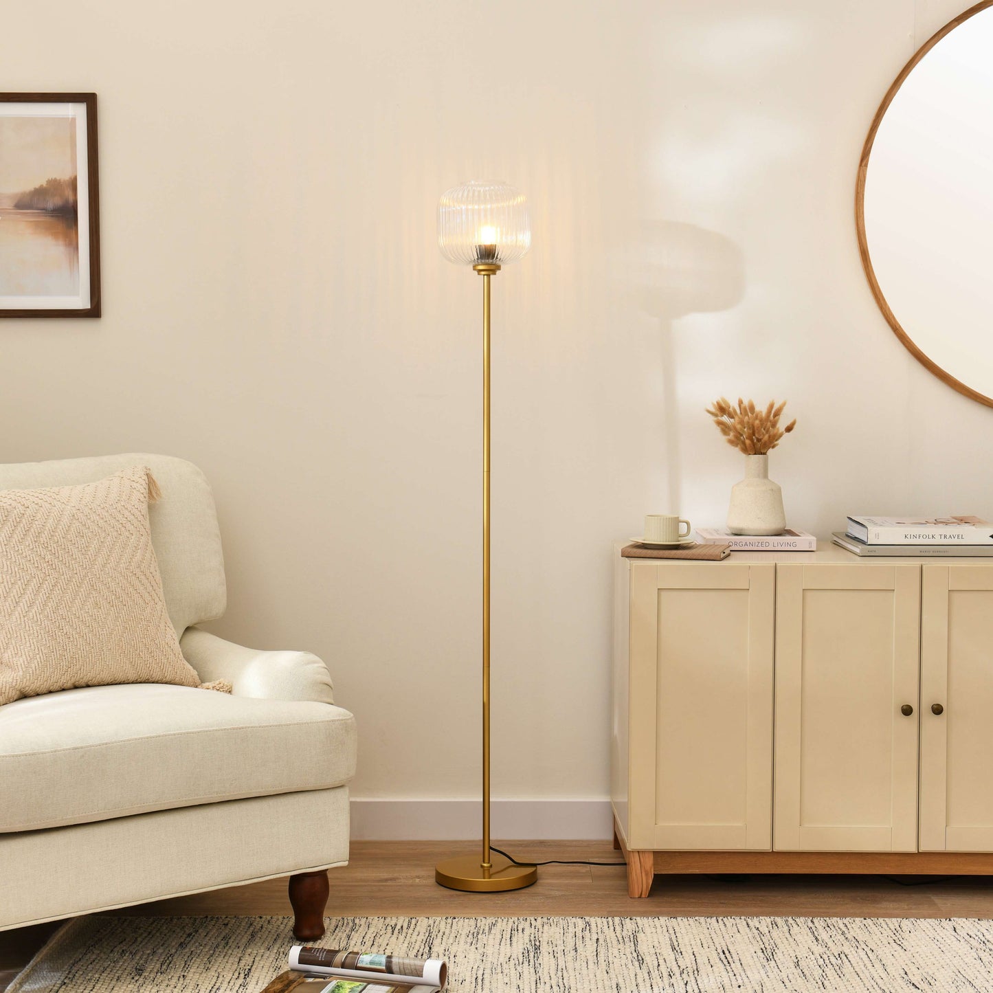 Elland 150cm Metal Floor Lamp - Clear Glass - Laura James 