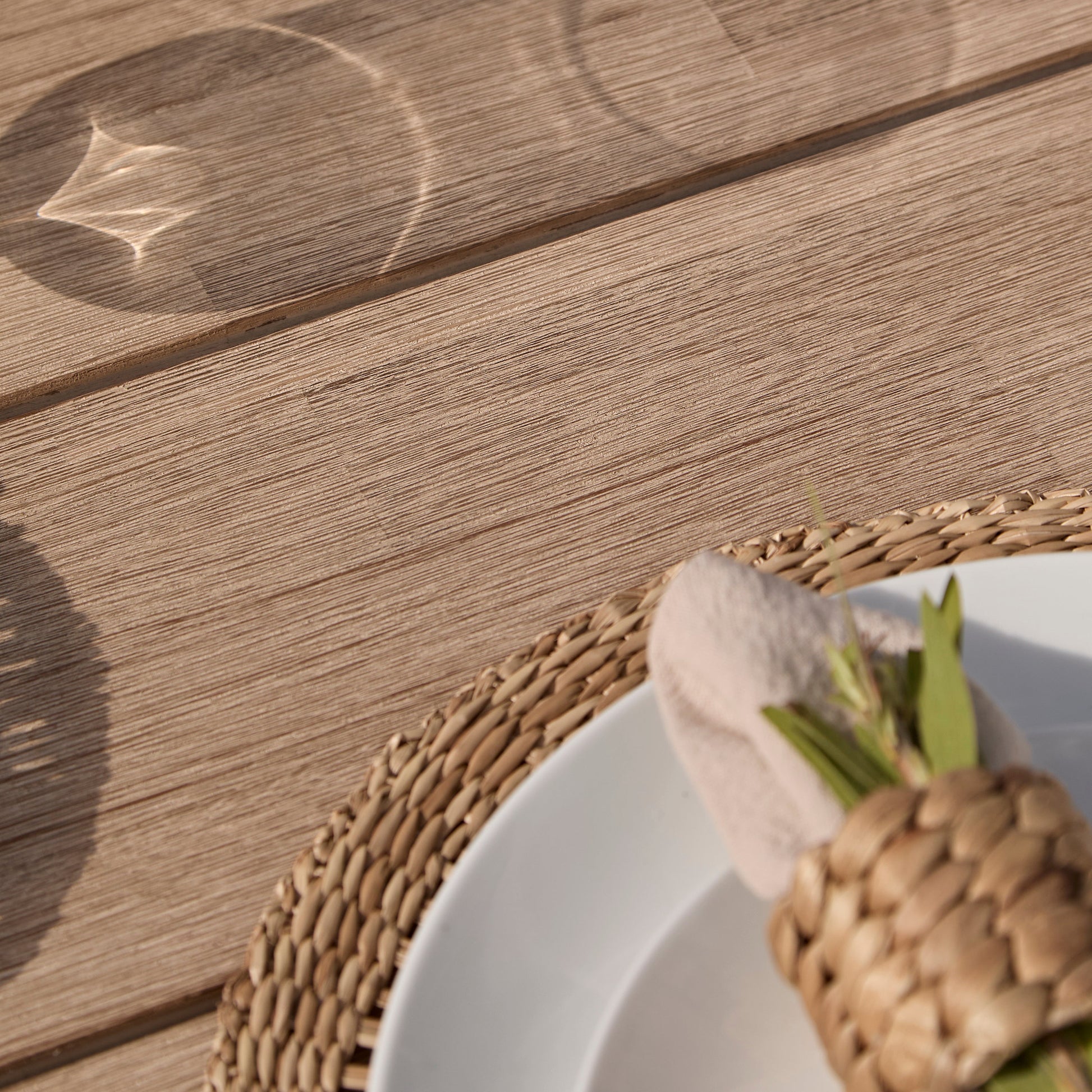Elowen 6 Seater Wooden Garden Dining Table - Light Brushed Acacia - Laura James