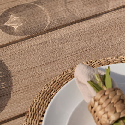 Elowen 6 Seater Wooden Garden Dining Table - Light Brushed Acacia - Laura James