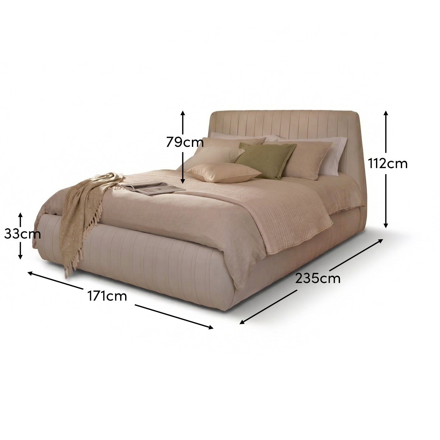 Etta King Ottoman Bed - Ivory Pleated - Laura James