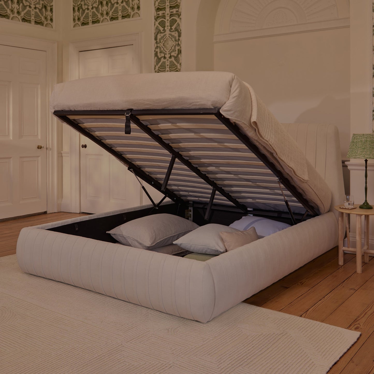Etta King Ottoman Bed - Ivory Pleated - Laura James