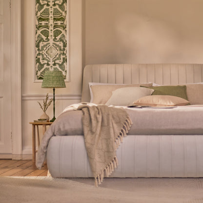 Etta King Ottoman Bed - Ivory Pleated - Laura James