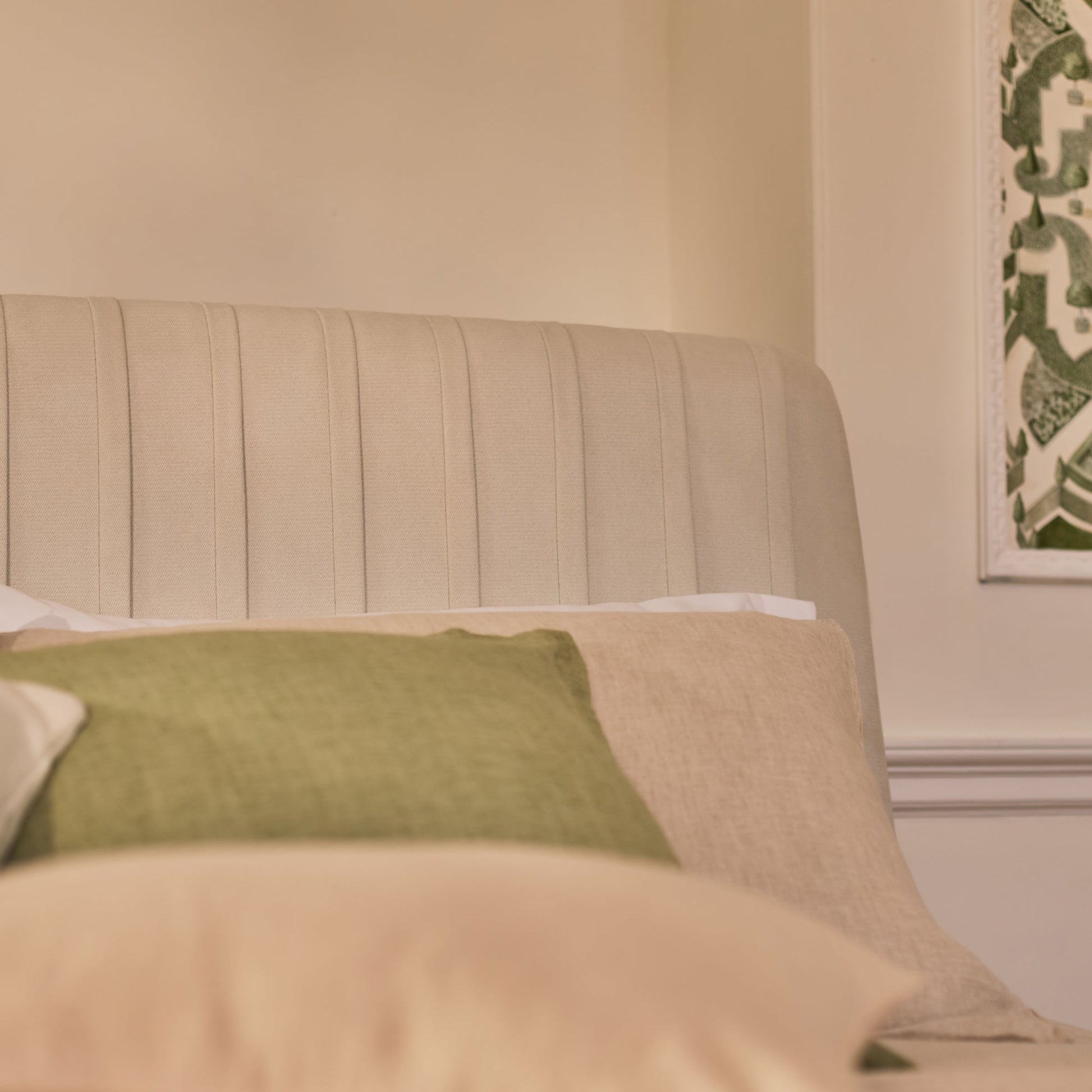 Etta King Ottoman Bed - Ivory Pleated - Laura James