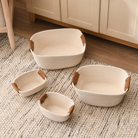 Eynsford  Rectangular Baskets - Set Of 4 -White - Laura James