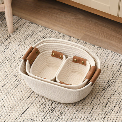 Eynsford  Rectangular Baskets - Set Of 4 -White - Laura James