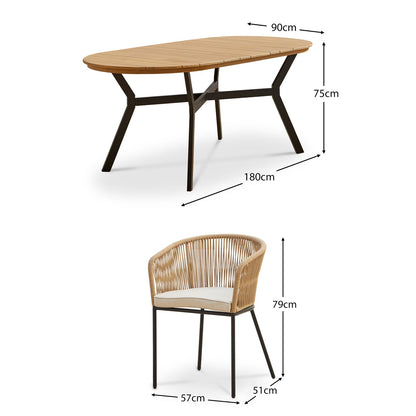 Ezra Oval 6 Seater Dining Table Set with Black Legs and Hali Natural Rope Chairs - Laura James 