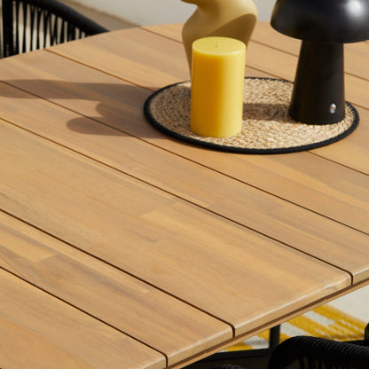 Ezra 6 Seater Oval Wooden Garden Dining Set with 6 Hali Black Rope Chairs - Laura James 