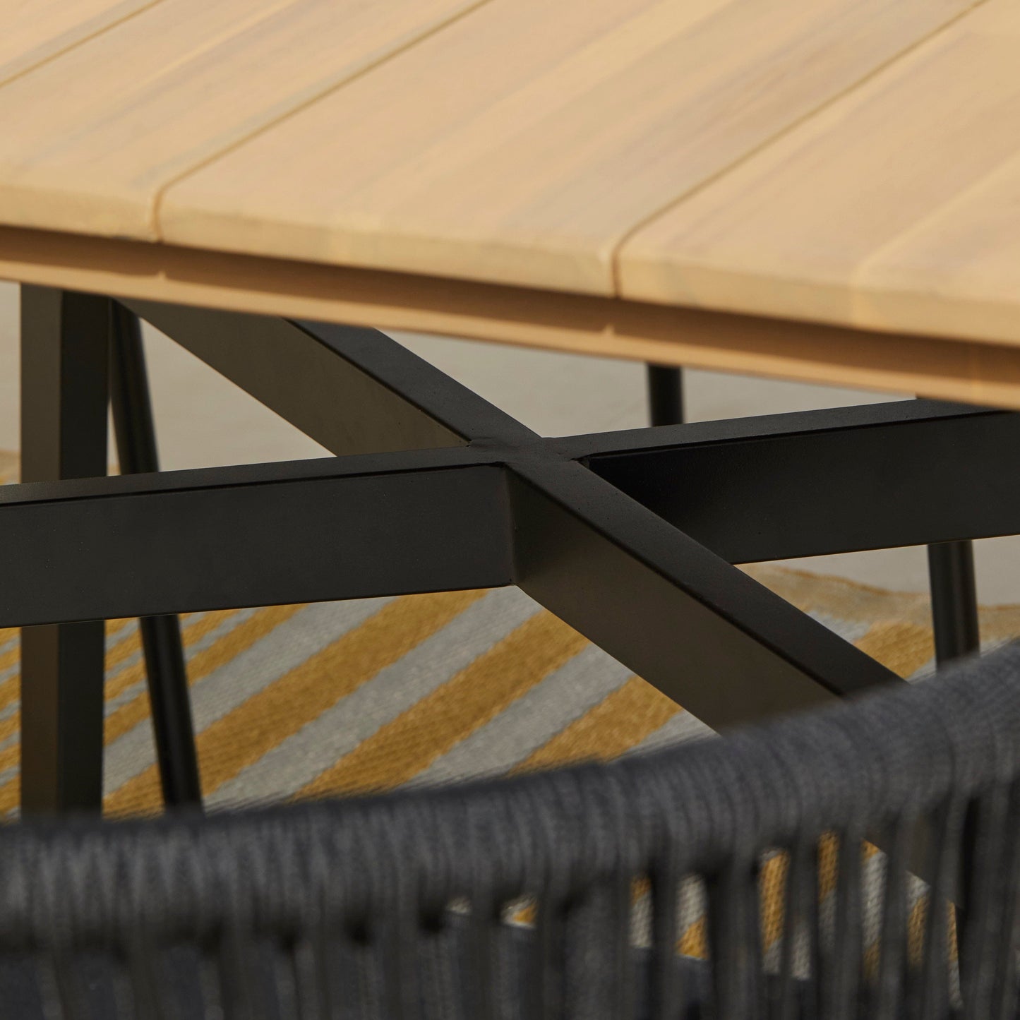 Ezra 6 Seater Oval Wooden Garden Dining Set with 6 Hali Black Rope Chairs - Laura James 