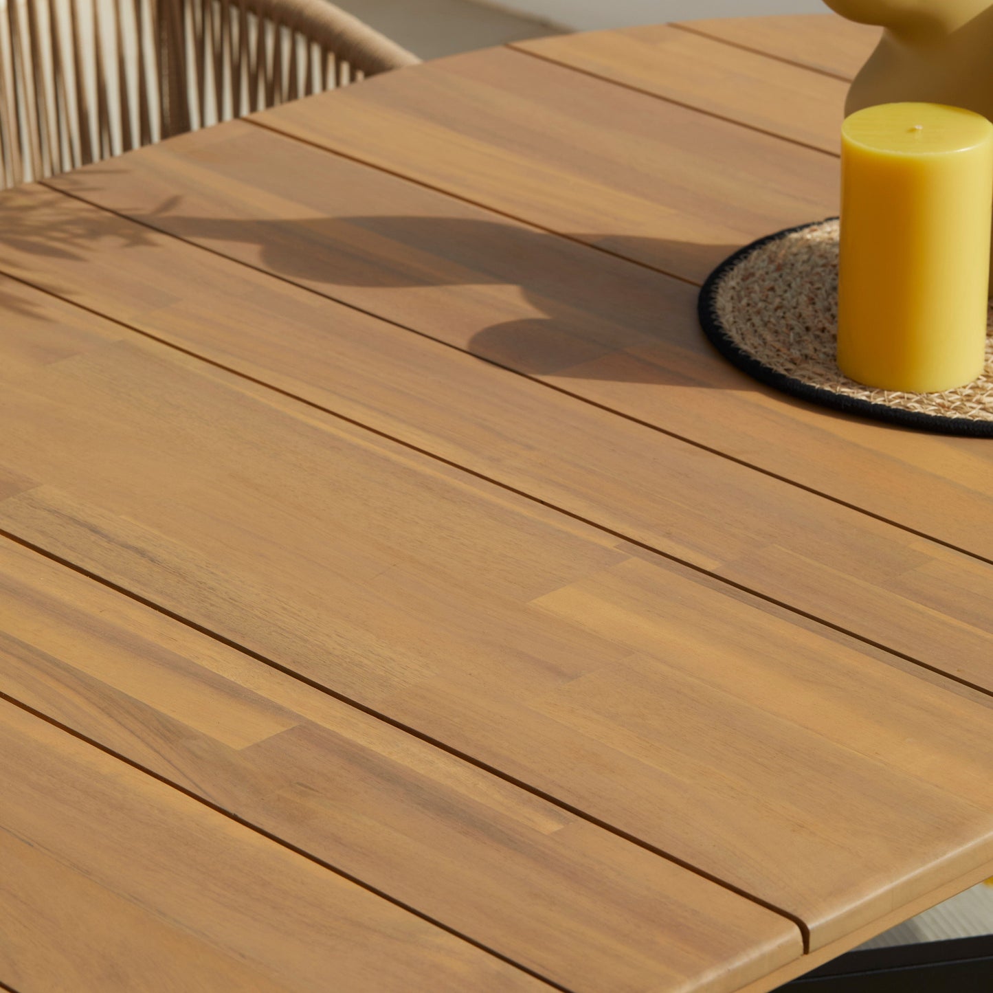 Ezra 6 Seater Oval Wooden Garden Dining Set with 6 Hali Natural Rope Chairs - Laura James 