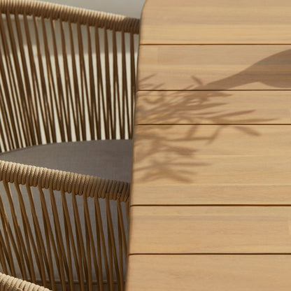 Ezra 6 Seater Oval Wooden Garden Dining Set with 6 Hali Natural Rope Chairs - Laura James 