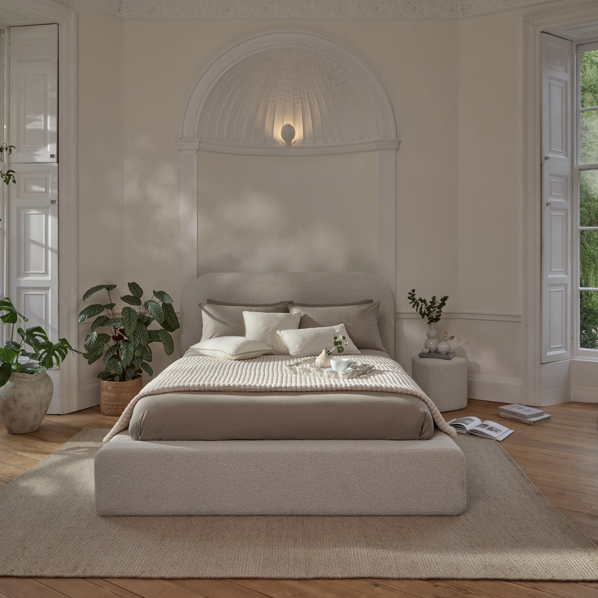 Farrah King Ottoman Bed - Oat Boucle - Laura James