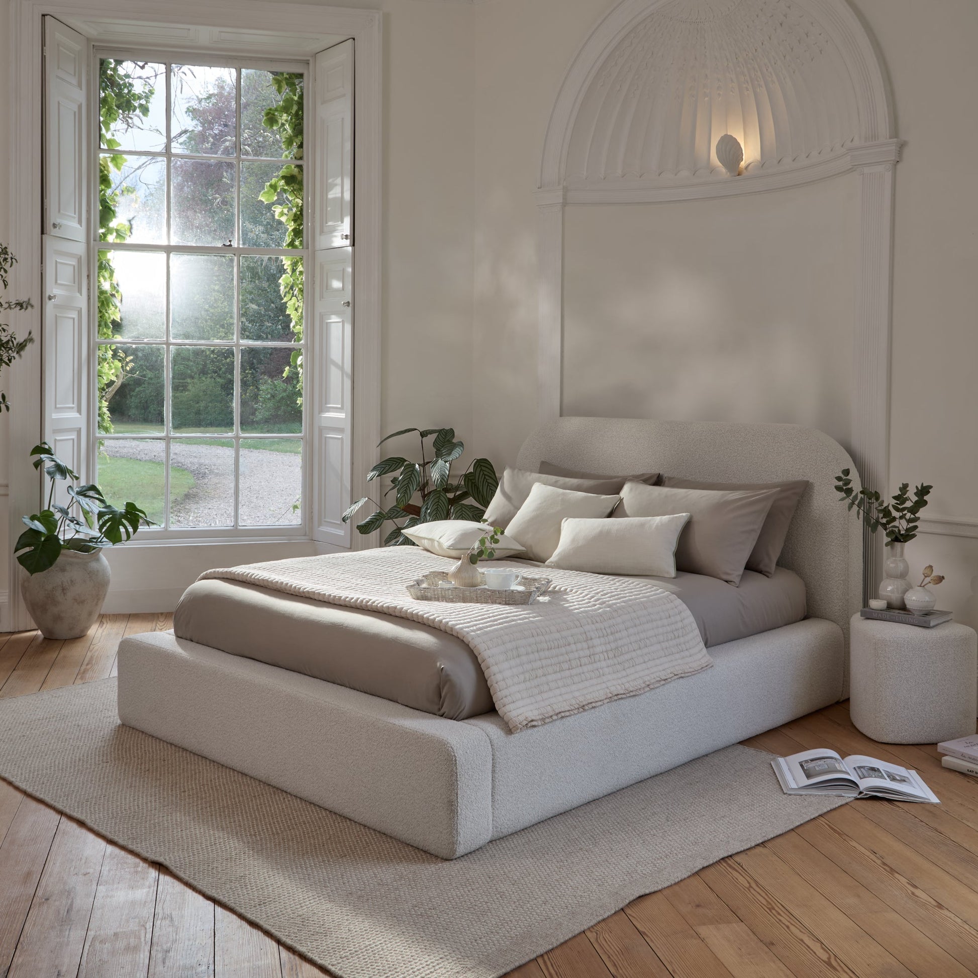 Farrah King Ottoman Bed - Oat Boucle - Laura James