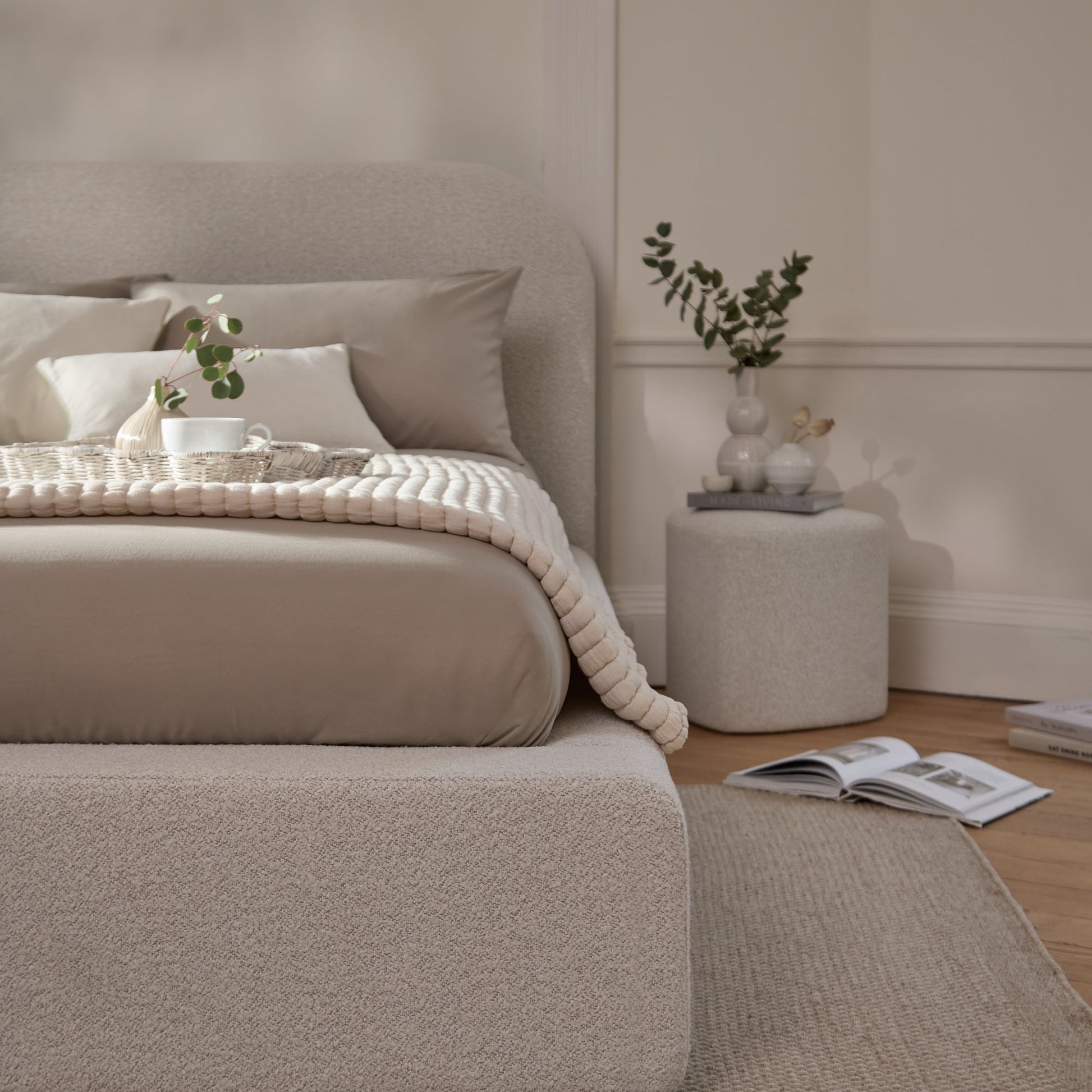 Farrah King Ottoman Bed - Oat Boucle - Laura James