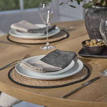 Farren 120cm Whitewash Oak Round Dining Table Set - 4 Seater - Freya Oat Boucle Armchairs with Black Legs - Laura James