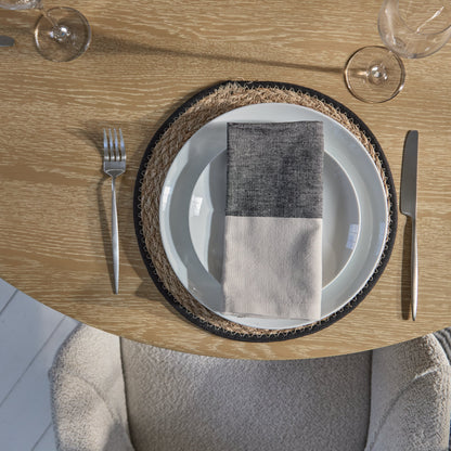 Farren 120cm Whitewash Oak Round Dining Table Set - 4 Seater - Freya Oat Boucle Armchairs with Black Legs - Laura James