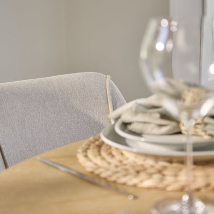 Farren Whitewash Oak Round Dining Table Set - 4 Seater - Freya Sand Dining Chairs - Whitewash Oak Legs