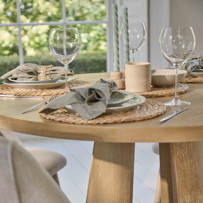 Farren Whitewash Oak Oval Dining Table Set - 4 Seater - Freya Sand Dining Chairs - Whitewash Oak Legs - Laura James