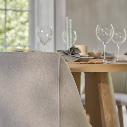 Farren Whitewash Oak Round Dining Table Set - 4 Seater - Freya Sand Dining Chairs - Whitewash Oak Legs