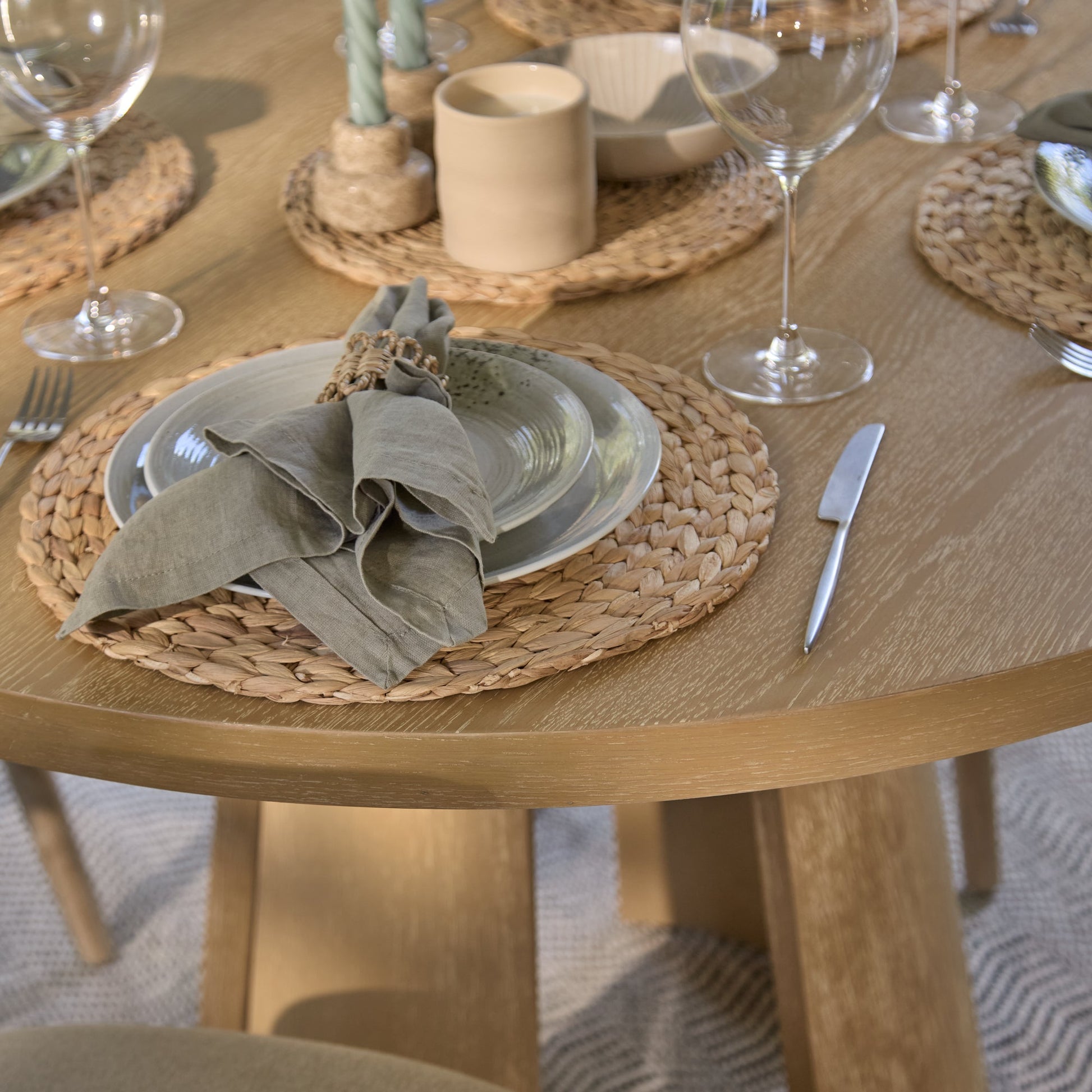 Farren Whitewash Oak Oval Dining Table Set - 4 Seater - Freya Sand Dining Chairs - Whitewash Oak Legs - Laura James