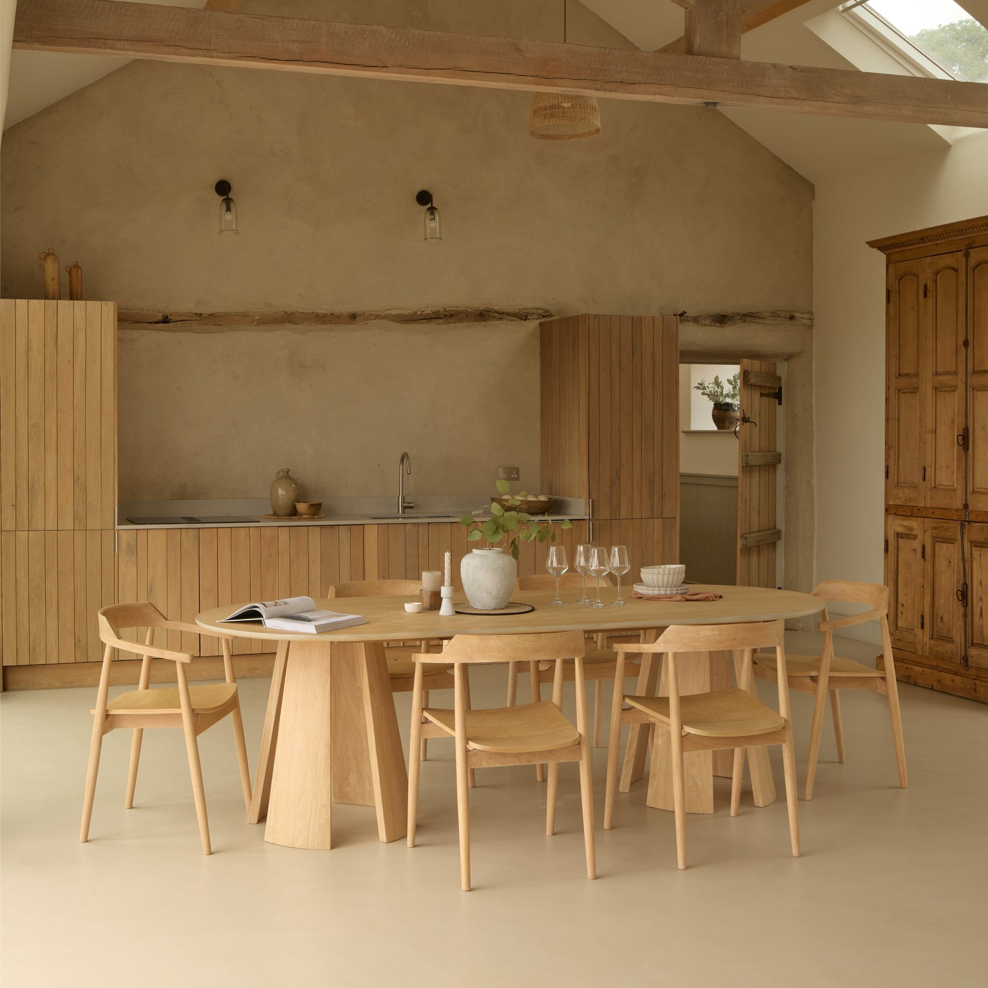 Farren Whitewash Oval Dining Table Set - 6 Seater - Carter Dining Armchairs - Whitewash Oak Legs - Laura James