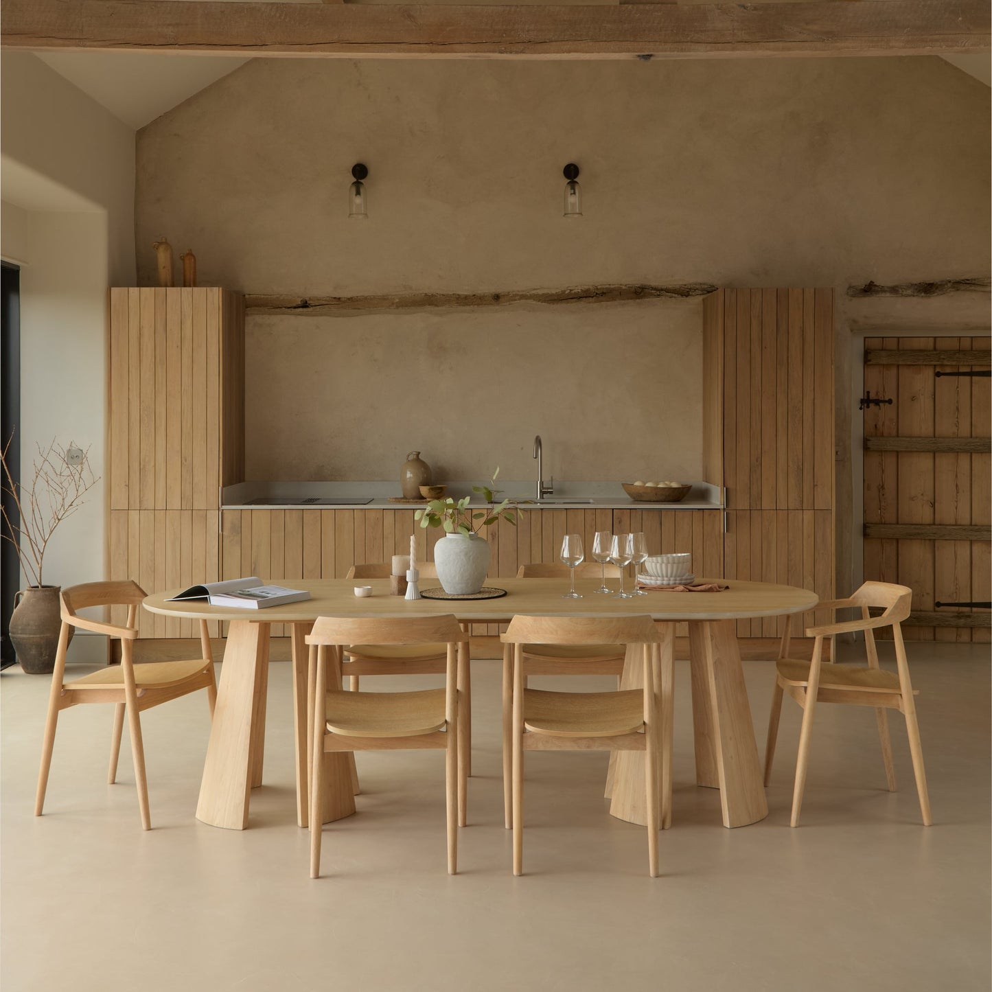 Farren Whitewash Oval Dining Table Set - 6 Seater - Carter Dining Armchairs - Whitewash Oak Legs - Laura James