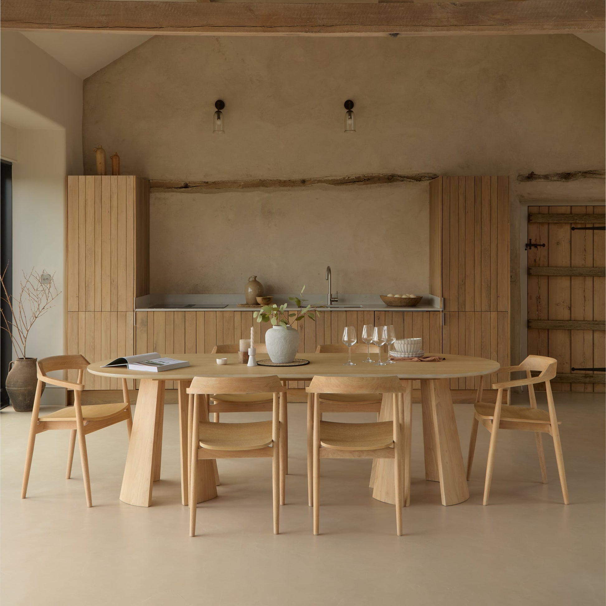 Farren Whitewash Oval Dining Table Set - 6 Seater - Carter Dining Armchairs - Whitewash Oak Legs - Laura James