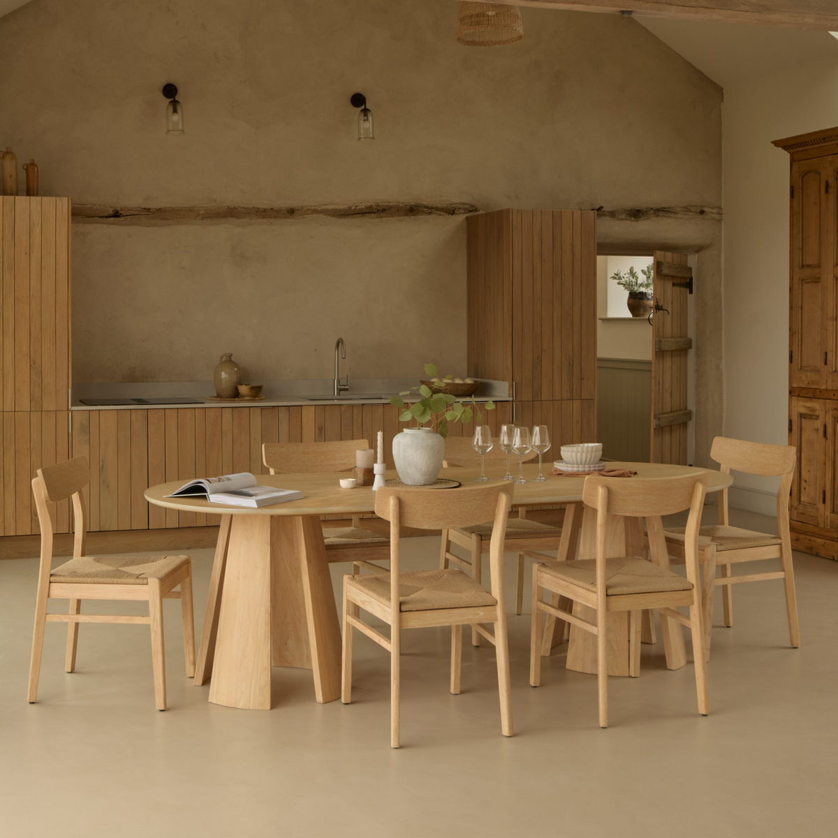 Farren Whitewash Oval Dining Table Set - 6 Seater - Faye Dining Chairs - Whitewash Oak Legs - Laura James