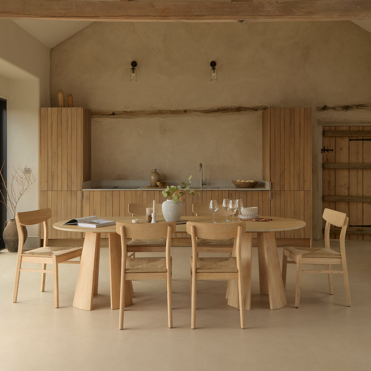 Farren Whitewash Oval Dining Table Set - 6 Seater - Faye Dining Chairs - Whitewash Oak Legs - Laura James