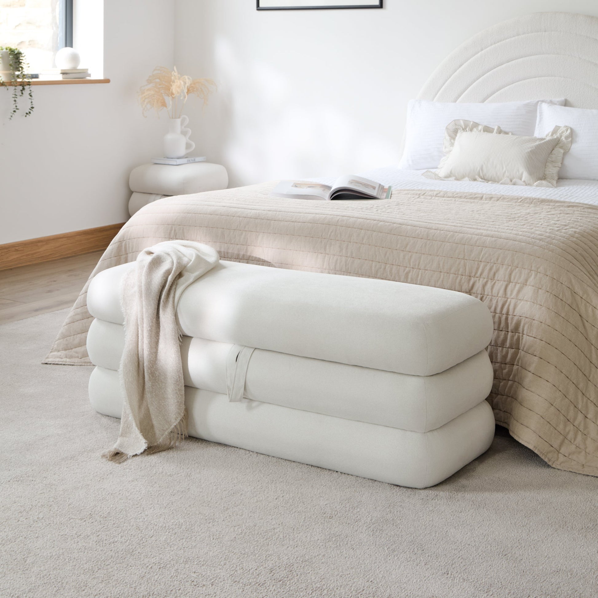 Fleur Large Footstool - Ivory - Laura James