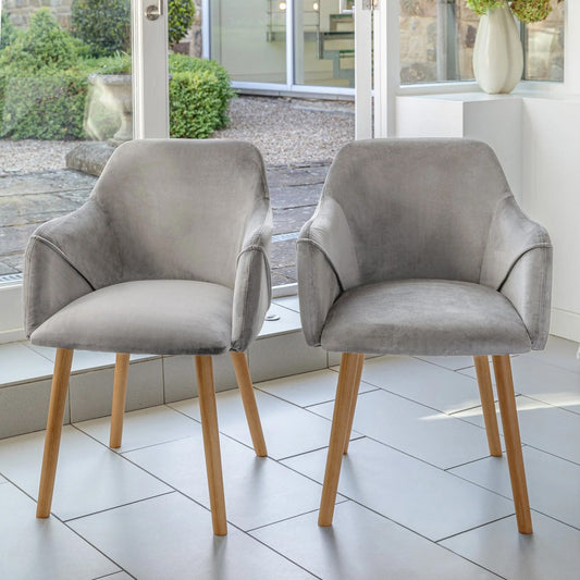 Freya Mist Grey Armchairs - Set of 2 - Pale Oak Legs - Laura James