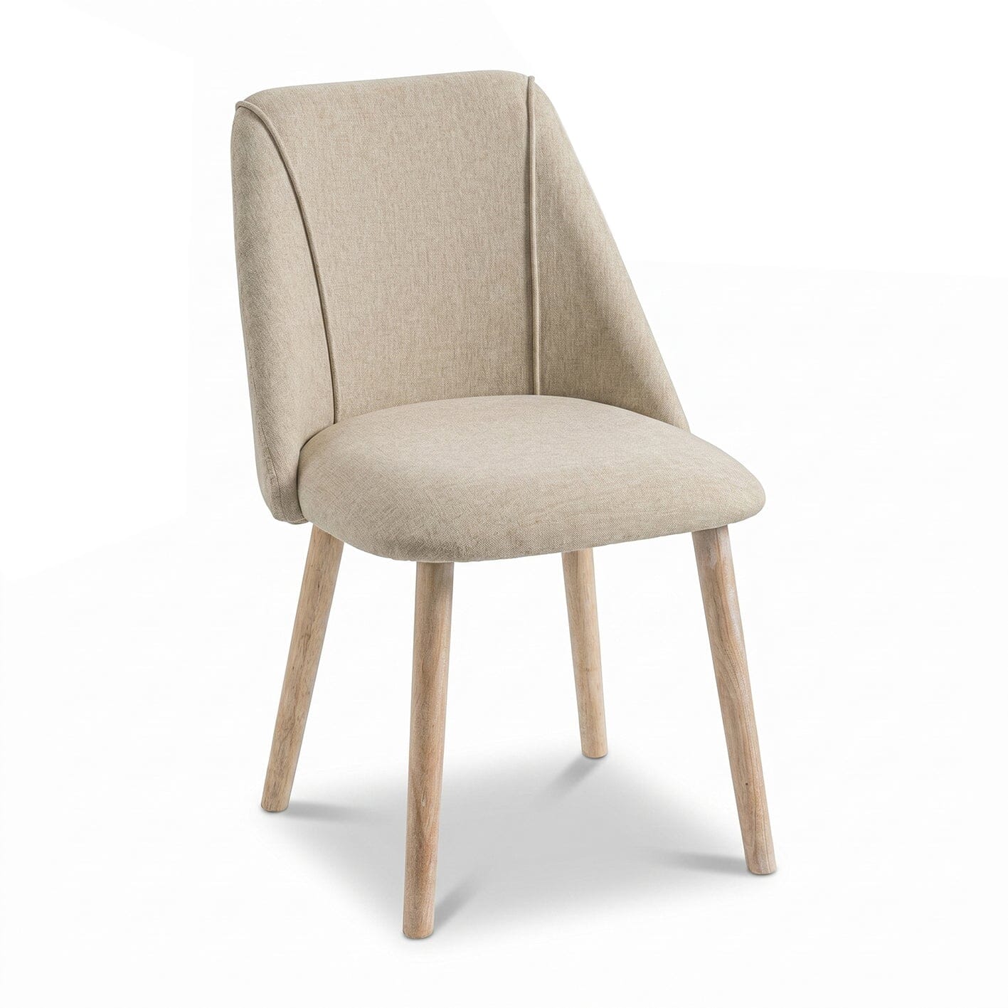 Farren Whitewash Oak Round Dining Table Set - 4 Seater - Freya Sand Dining Chairs - Whitewash Oak Legs - Laura James
