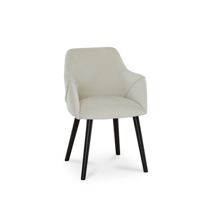 Jade Mango Wood Round Dining Table Set - 4 Seater - Freya Boucle Armchairs with Black Legs