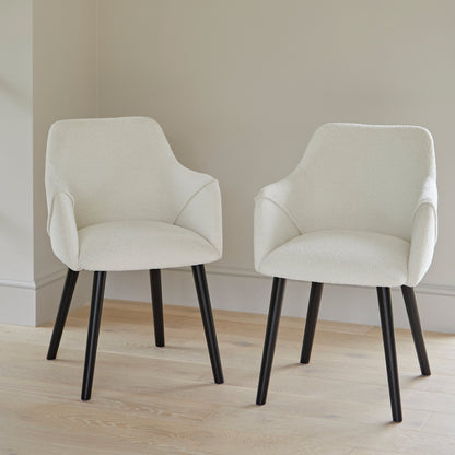 Jade Jet Black Rectangular Acacia Dining Table Set - 6 Seater - Freya Boucle Armchairs with Black Legs