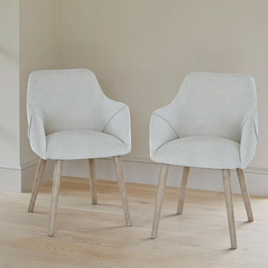 Freya Oat Boucle Armchair - Set of 2 - Whitewash Oak Legs - Laura James