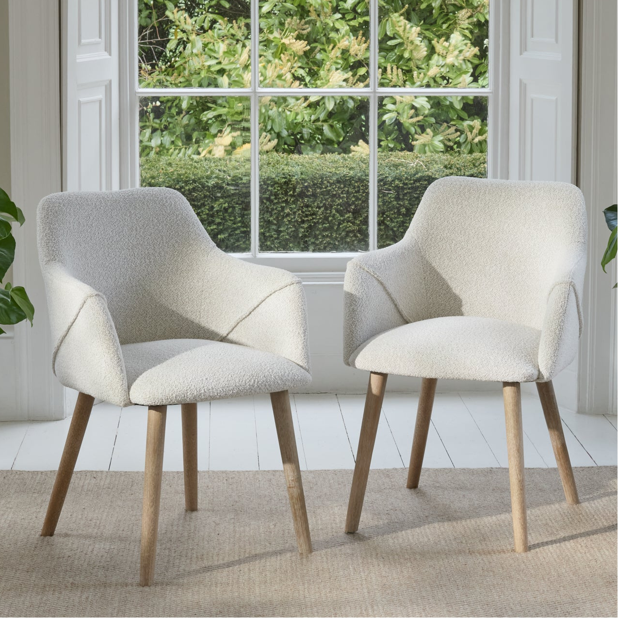 Freya Oat Boucle Dining Armchairs - Set of 2 - Chalked Mango Wood Legs