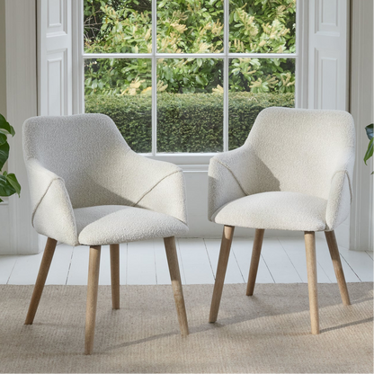 Freya Oat Boucle Dining Armchairs - Set of 2 - Chalked Mango Wood Legs