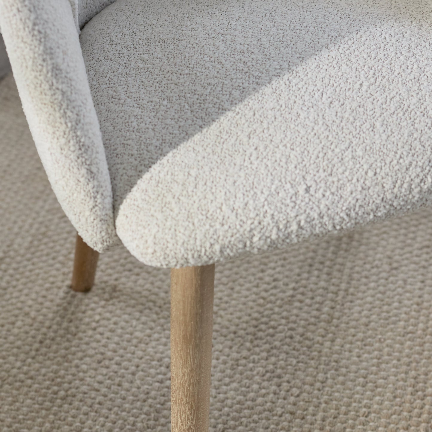 Freya Oat Boucle Dining Armchairs - Set of 2 - Chalked Mango Wood Legs - Laura James