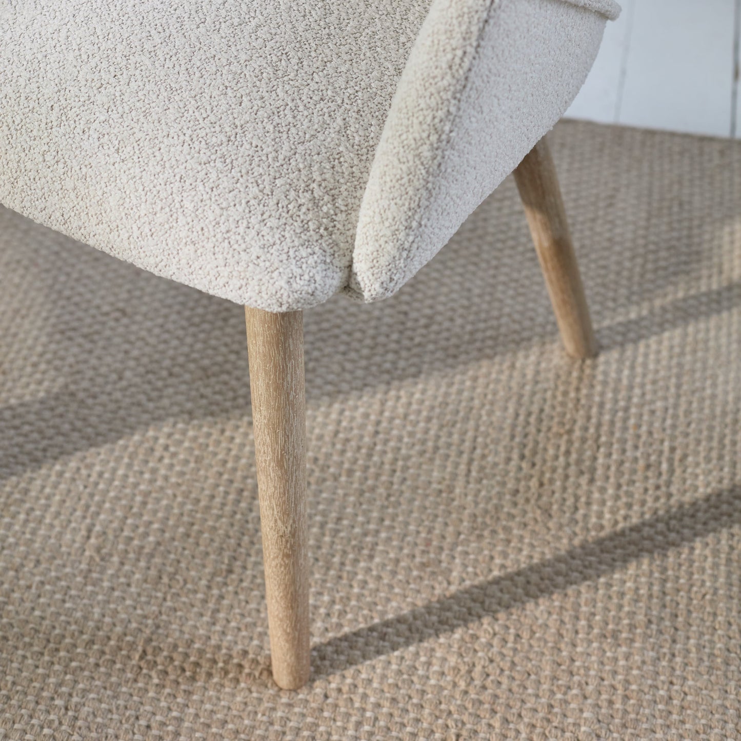 Freya Oat Boucle Dining Armchairs - Set of 2 - Chalked Mango Wood Legs - Laura James