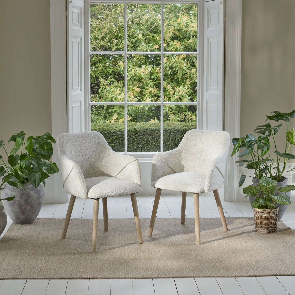 Freya Oat Boucle Armchair - Set of 2 - Whitewash Oak Legs - Laura James