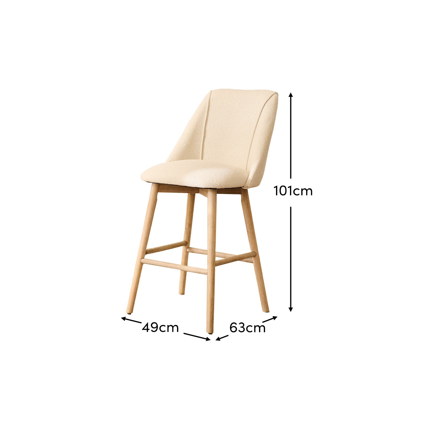 Freya Bar Stool - Light Beige Boucle - Whitewash Legs - Laura James 0
