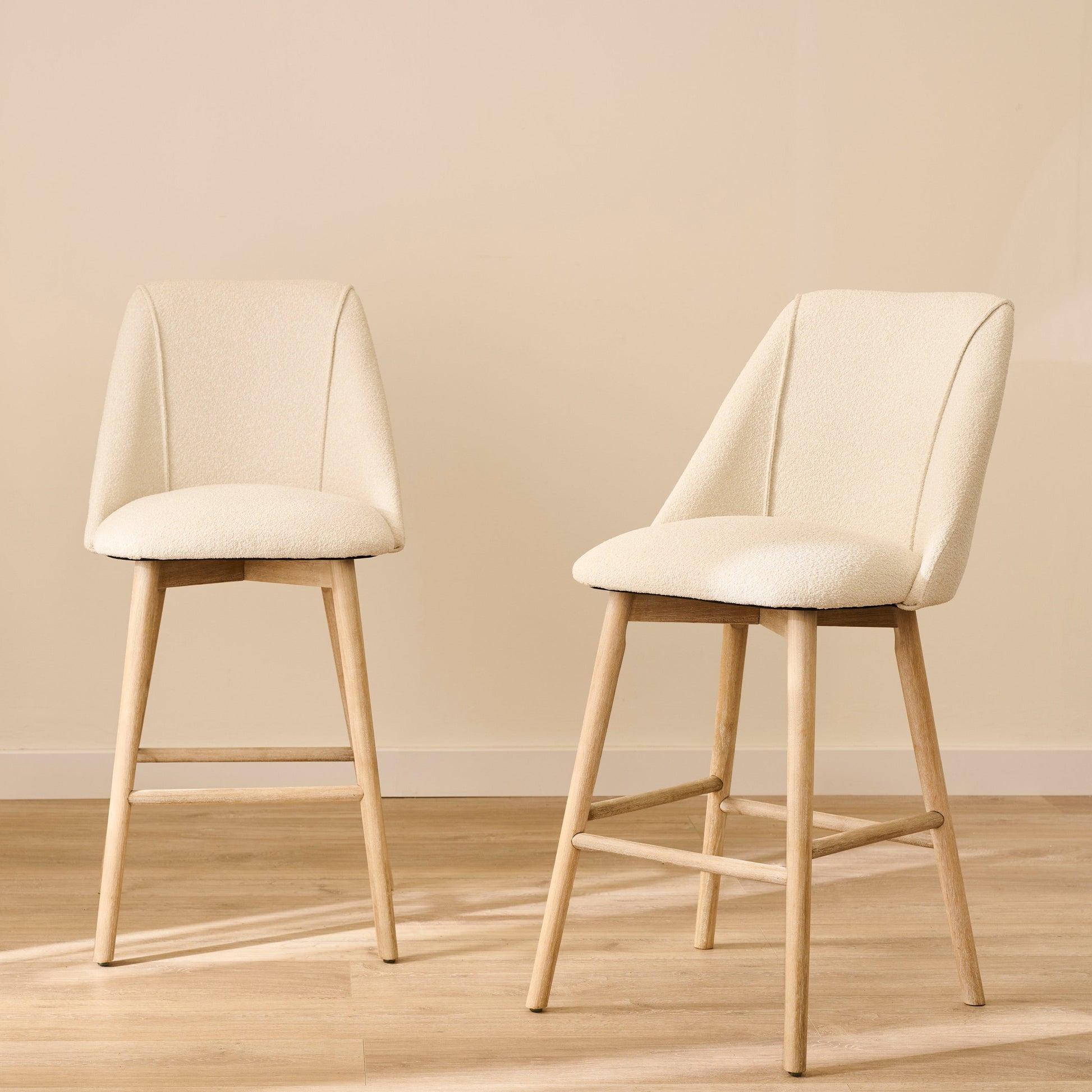 Freya Bar Stool - Light Beige Boucle - Whitewash Legs - Laura James 0