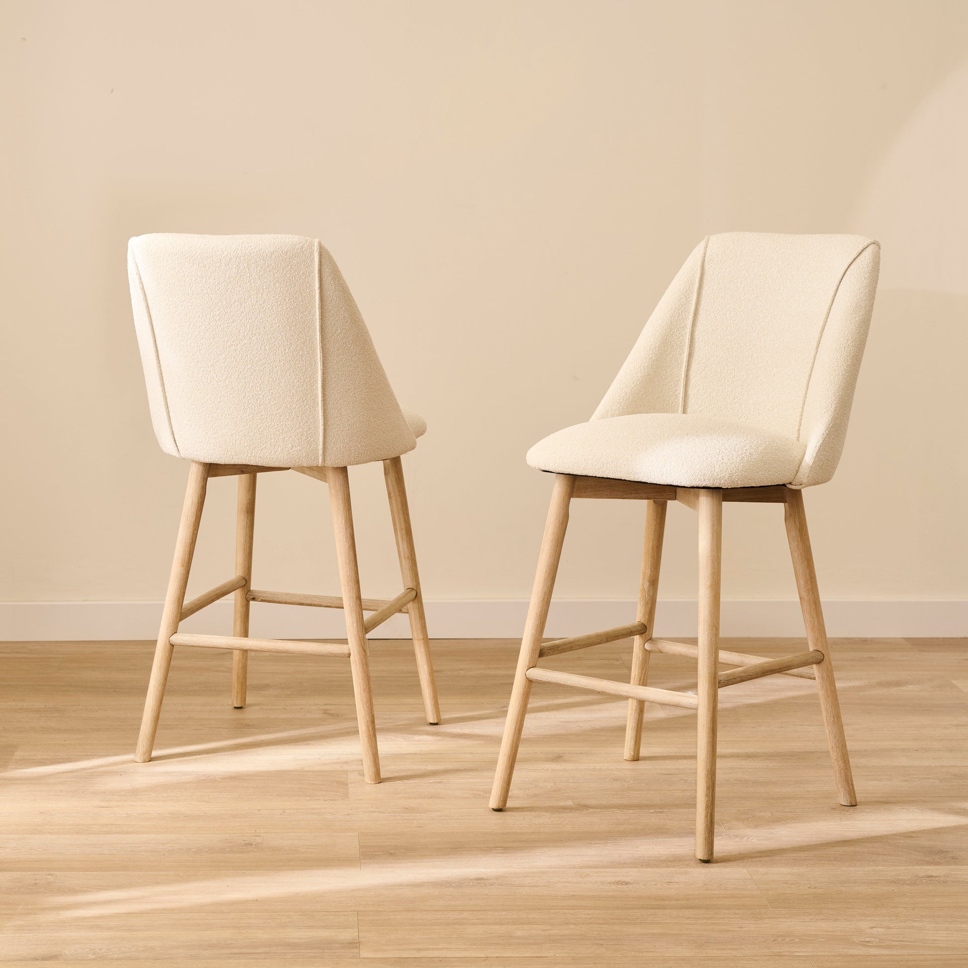 Freya Bar Stool - Light Beige Boucle - Whitewash Legs - Laura James 0